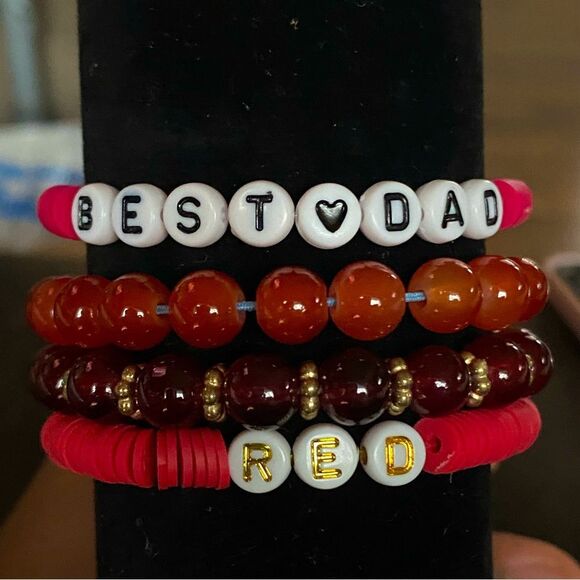 *Handmade Heishi Polymer Clay Beads Pearl Stretchy Bracelets Father's Day Set - Picture 1 of 6